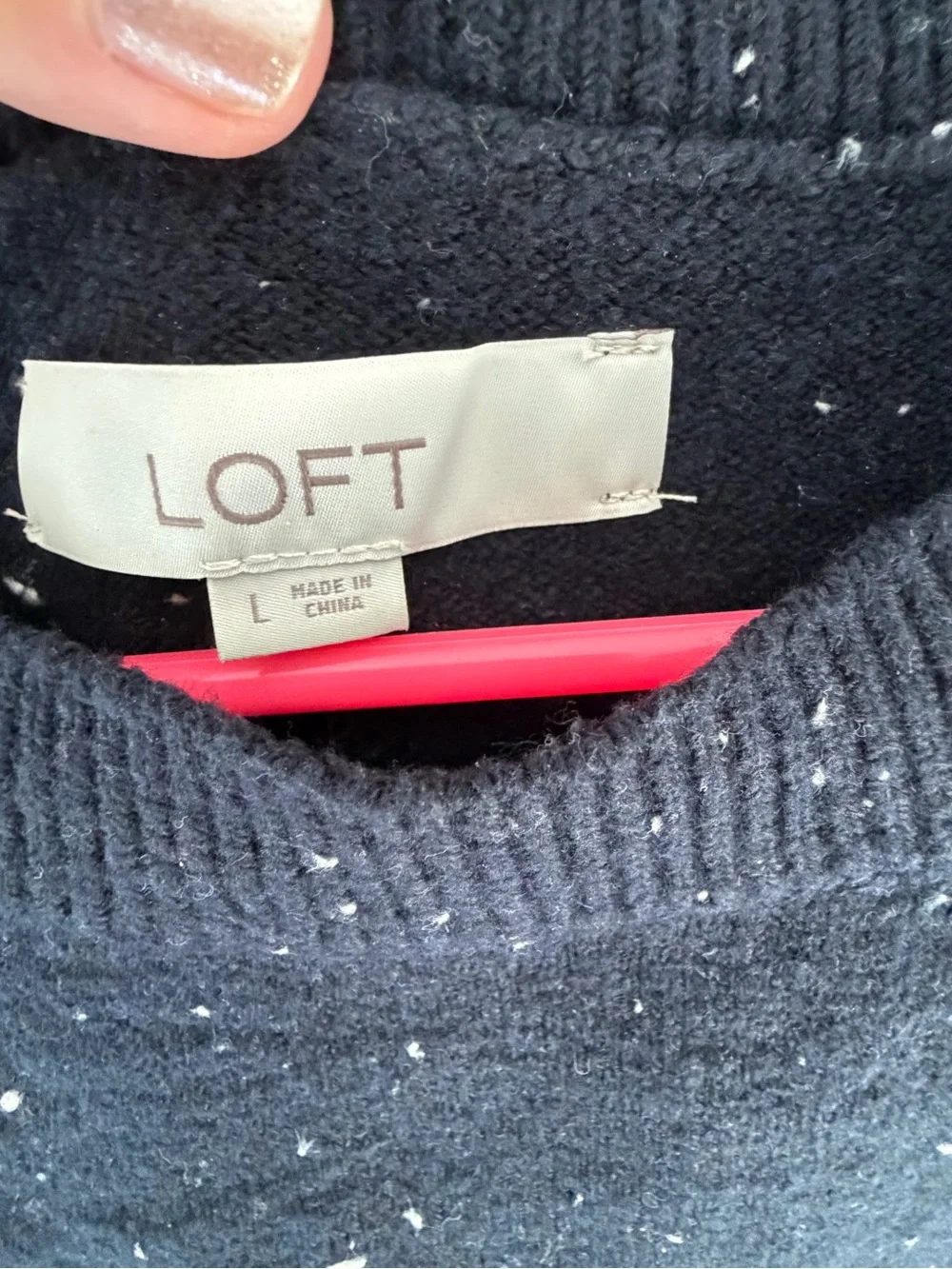 LOFT Navy Speckled Llama Crewneck Sweater with Burgundy Accent ❄️ ⛄️